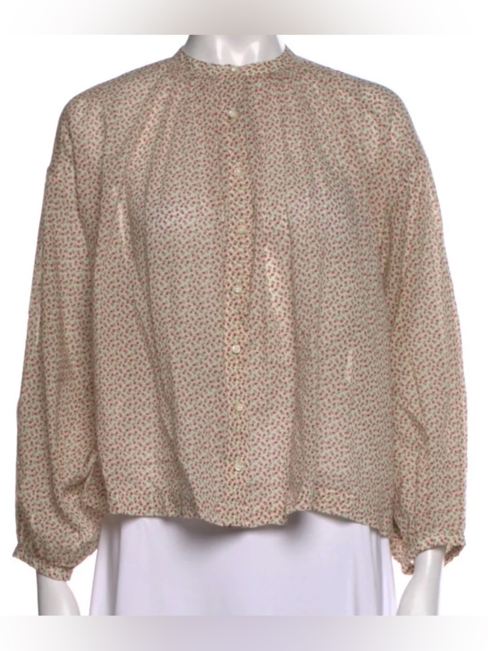 Doen Top Blouse Micro Floral Button Up Over Sized Ivory Pink Size Large
